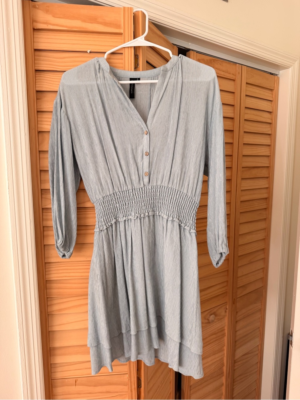 knot sisters Light Blue Smocked-Waist Tunic Top
